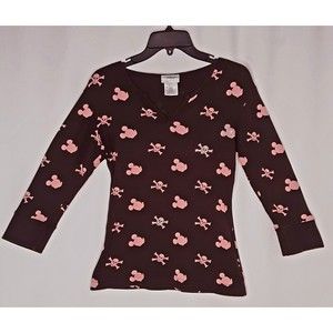 Walt Disney World Halloween Top Mickey & SkullCross Bones Graphic Sz Junior Med